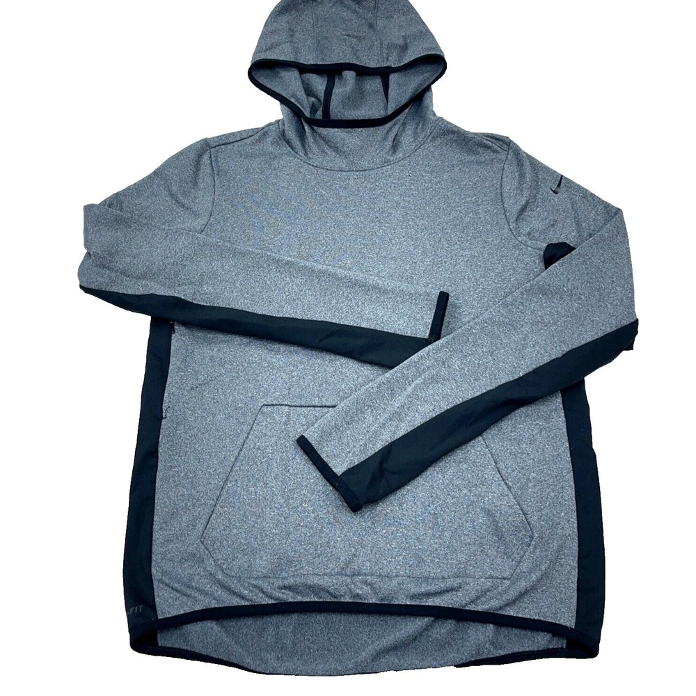 Nike Hoodie Women Medium Gray Black Sweatshirt Sweater Therma Mini Swoosh Check